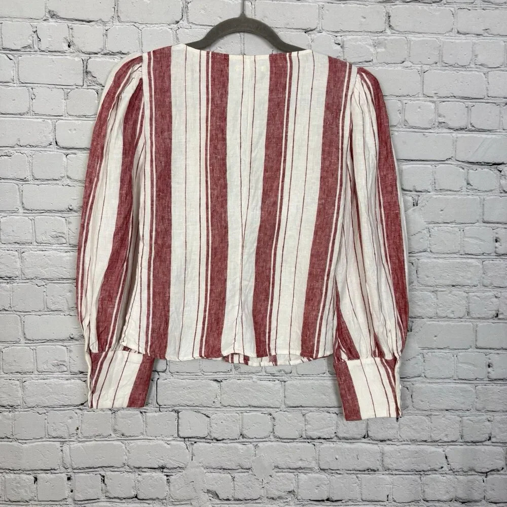 Reformation Finnegan Linen Striped Blouse Top White Red Stripe Size 4 Coastal